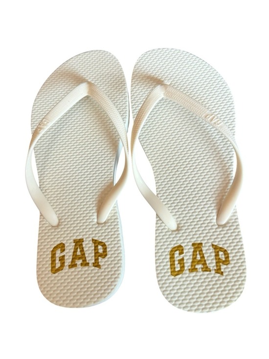 GAP Shoes - GAP White Flip Flop Sandals Gold Logo